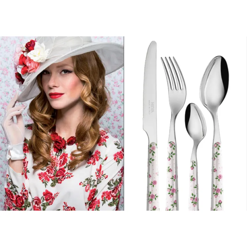 Ordina Subito Posate colorate set 24 pezzi 6 posti tavola Bistrot Stile shabby chic , 18/10 in confezione regalo lavabili in lavastoviglie Neva Posateria Creativa