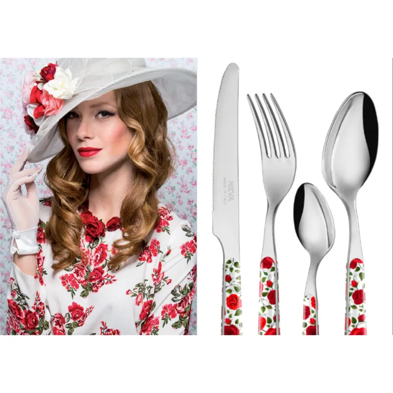 Prezzo Basso Posate colorate set 24 pezzi 6 posti tavola Bistrot Stile shabby chic , 18/10 in confezione regalo lavabili in lavastoviglie Neva Posateria Creativa