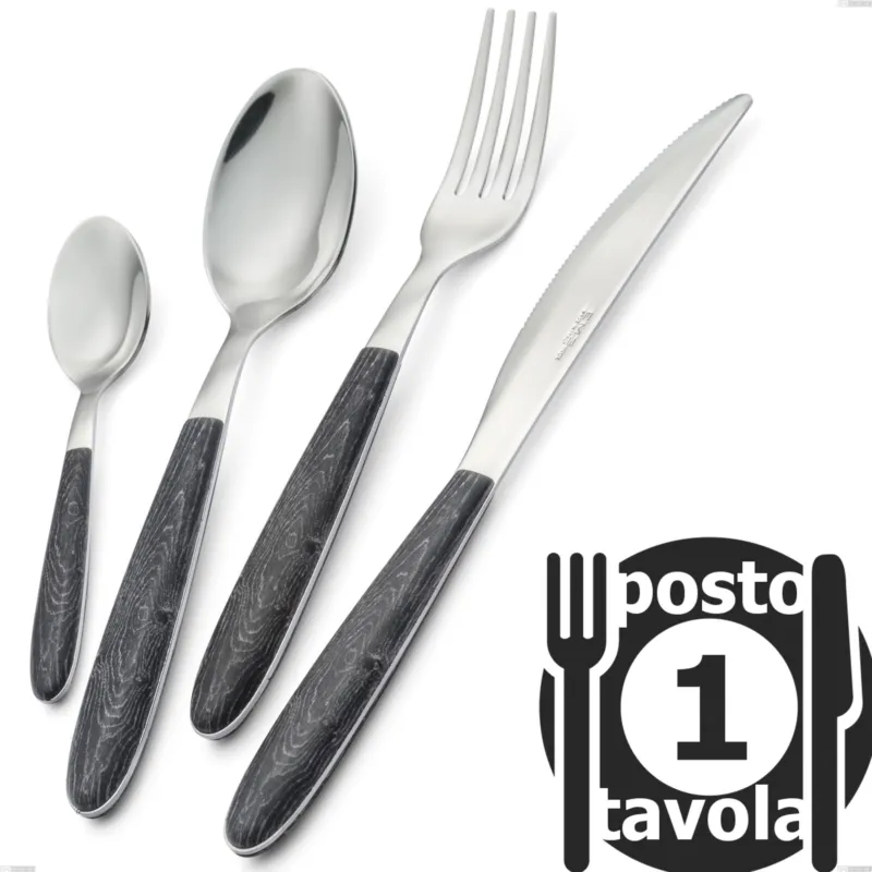 Confezione 1 posto tavola vero wenge, acciaio 18.0 nickel free, manicatura pbt sublimato acciaio lucido Eme Posaterie Nuova Collezione