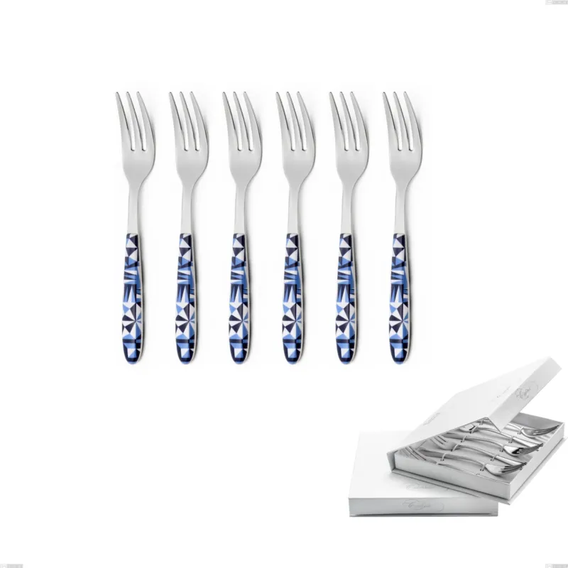 Professionale Confezione a libro 6 pezzi forchette dolce vero triangle, acciaio 18.0 nickel free, manicatura pbt sublimato acciaio lucido Eme Posaterie