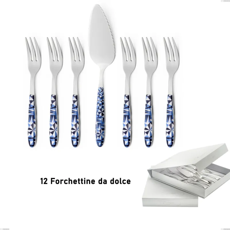 Confezione a libro 13 pezzi, forchettine più paletta dolce vero triangle, acciaio 18.0 nickel free, manicatura pbt sublimato acciaio lucido Eme Posaterie Super Prezzo