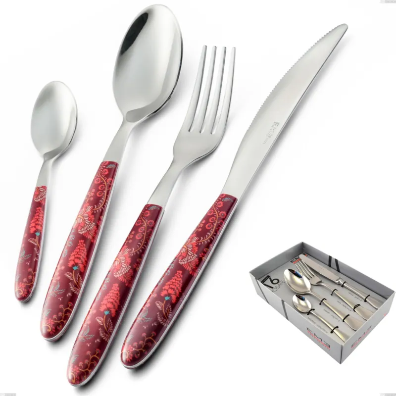 Confezione vetrina 16 pezzi vero samarcanda, acciaio 18.0 nickel free, manicatura pbt sublimato acciaio lucido Eme Posaterie Prezzo Ridotto