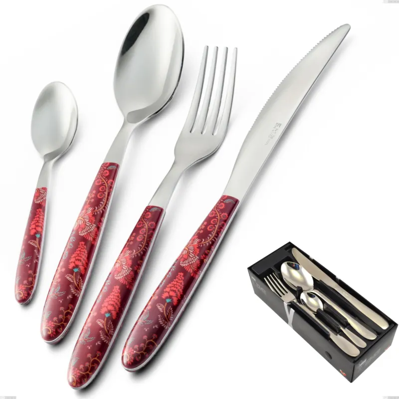 Must-Have Confezione salvaspazio 24 pezzi vero samarcanda, acciaio 18.0 nickel free, manicatura pbt sublimato acciaio lucido Eme Posaterie