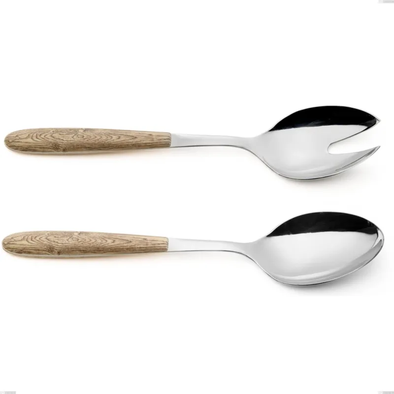 Coppia insalata vero pino, acciaio 18.0 nickel free, manicatura pbt sublimato acciaio lucido, lunghezza 250 mm Eme Posaterie Direttamente Dal Produttore