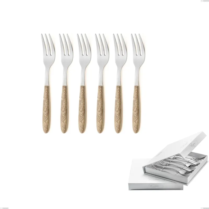 Must-Have Confezione a libro 6 pezzi forchette dolce vero pino, acciaio 18.0 nickel free, manicatura pbt sublimato acciaio lucido Eme Posaterie
