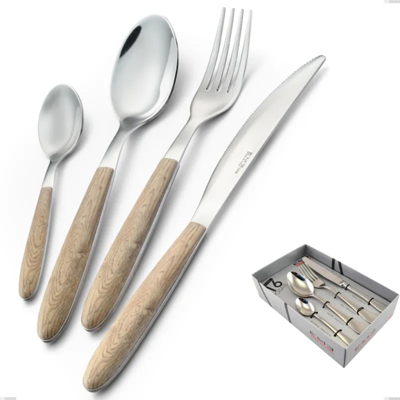 A Buon Prezzo Confezione vetrina 16 pezzi vero pino, acciaio 18.0 nickel free, manicatura pbt sublimato acciaio lucido Eme Posaterie