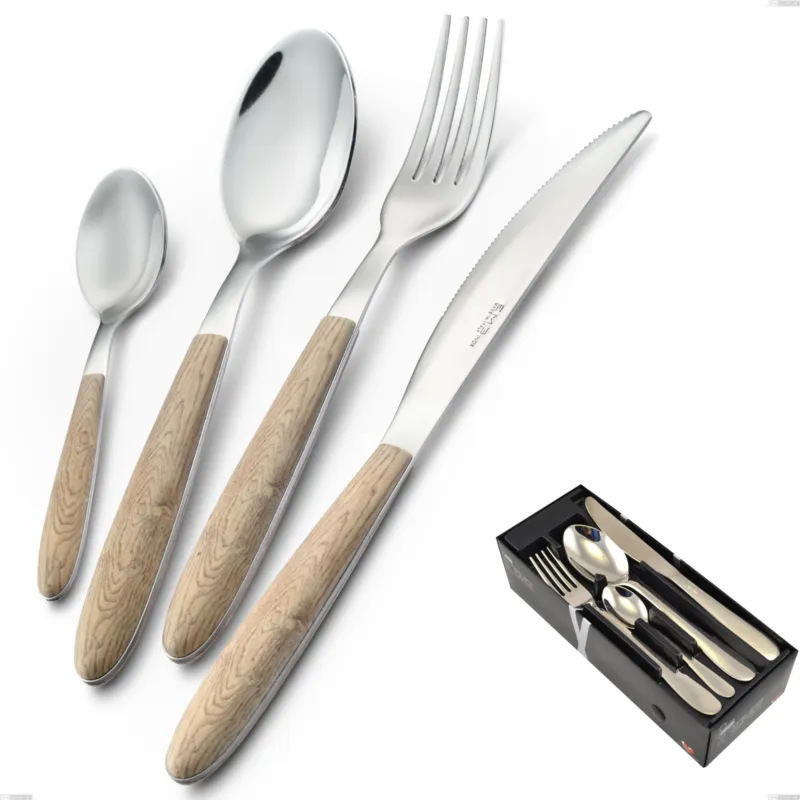 Di Tendenza Confezione salvaspazio 24 pezzi vero pino, acciaio 18.0 nickel free, manicatura pbt sublimato acciaio lucido Eme Posaterie