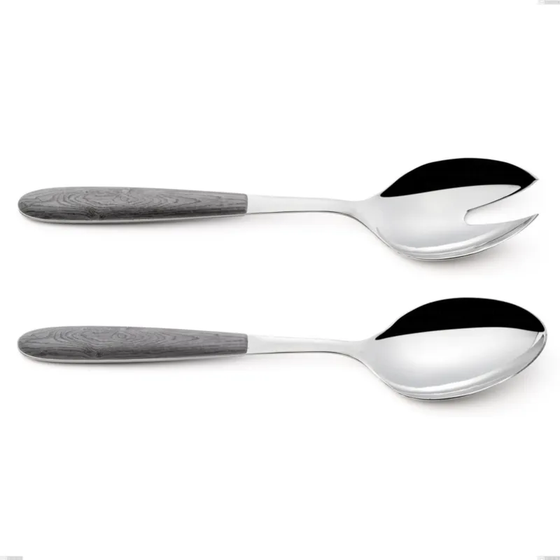 Coppia insalata vero olmo grigio, acciaio 18.0 nickel free, manicatura pbt sublimato acciaio lucido, lunghezza 250 mm Eme Posaterie Ordina Subito