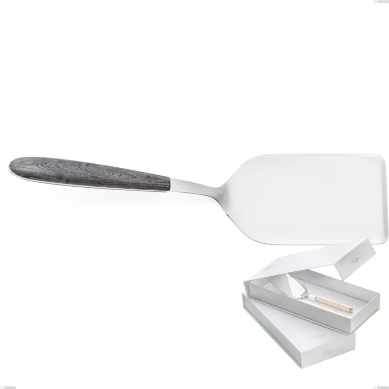 Affare Confezione a libro 1 pezzo pala lasagne vero olmo grigio, acciaio 18.0 nickel free, manicatura pbt sublimato acciaio lucido Eme Posaterie