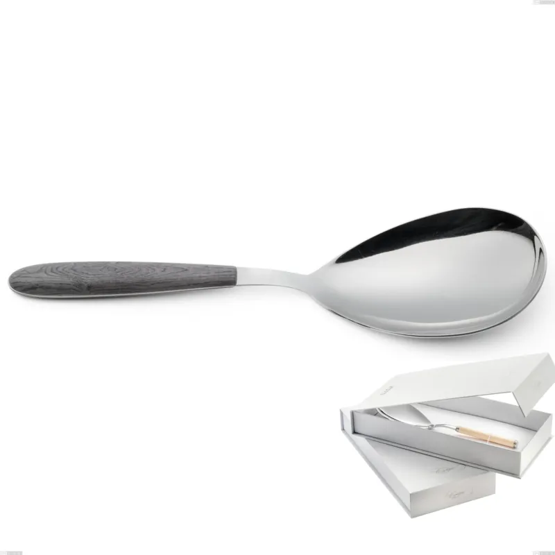 Direttamente Dal Produttore Confezione a libro 1 pezzo pala riso vero olmo grigio, acciaio 18.0 nickel free, manicatura pbt sublimato acciaio lucido Eme Posaterie