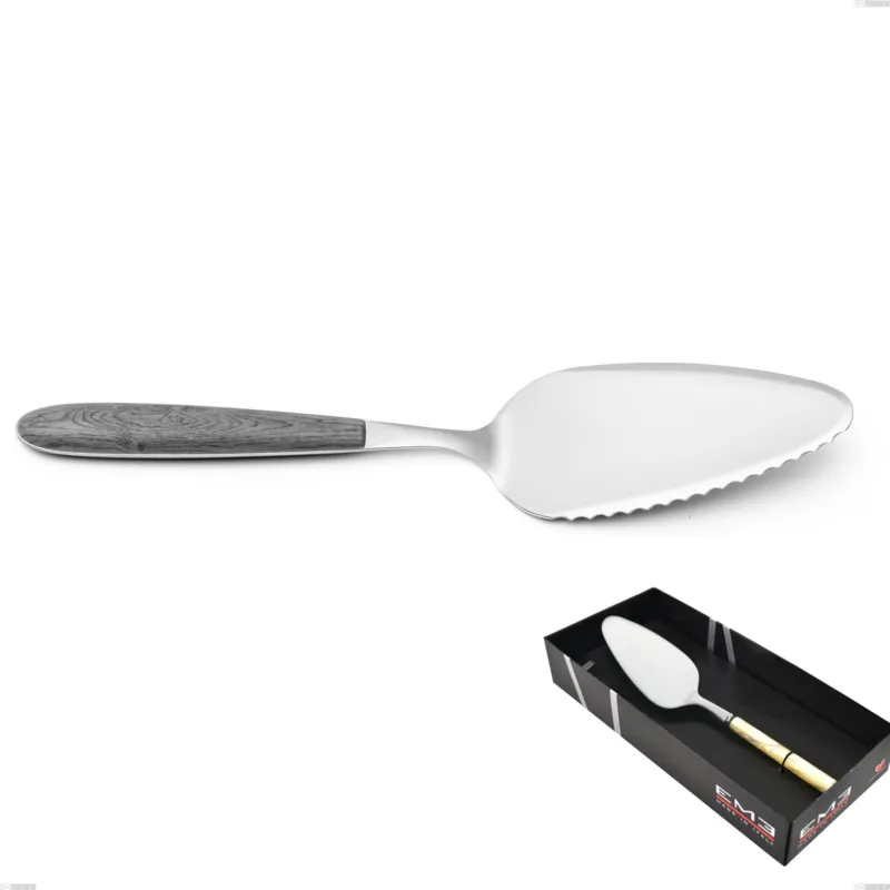 Non Perdere Confezione vetrina 1 pezzo pala torta vero olmo grigio, acciaio 18.0 nickel free, manicatura pbt sublimato acciaio lucido Eme Posaterie