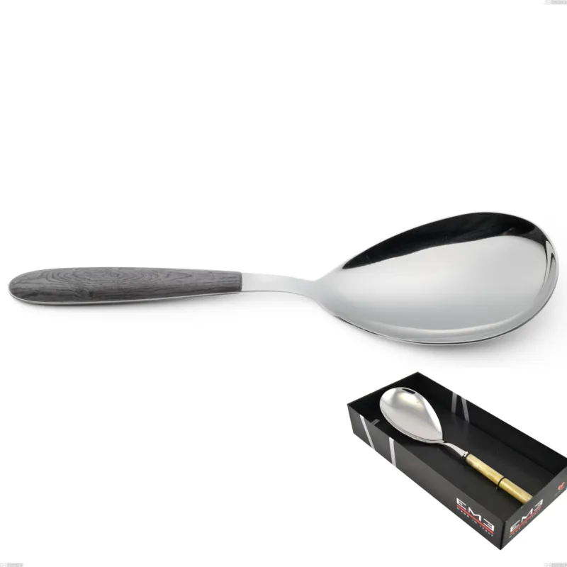 Confezione vetrina 1 pezzo pala riso vero olmo grigio, acciaio 18.0 nickel free, manicatura pbt sublimato acciaio lucido Eme Posaterie Quantità Limitata