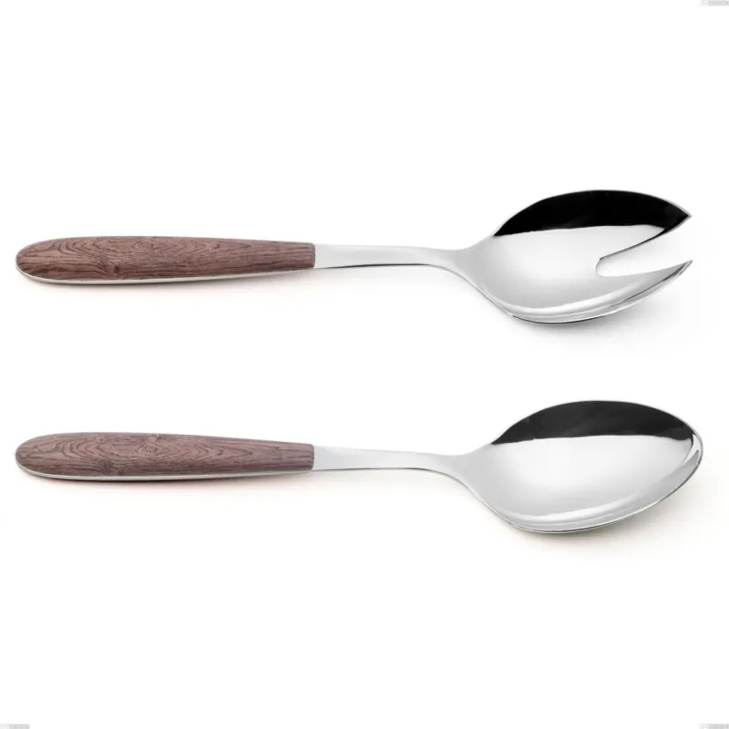 Promozione Coppia insalata vero noce, acciaio 18.0 nickel free, manicatura pbt sublimato acciaio lucido, lunghezza 250 mm Eme Posaterie