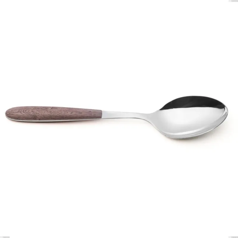 Offerta Speciale Cucchiaio da servizio vero noce, acciaio 18.0 nickel free, manicatura pbt sublimato acciaio lucido, lunghezza 250 mm Eme Posaterie