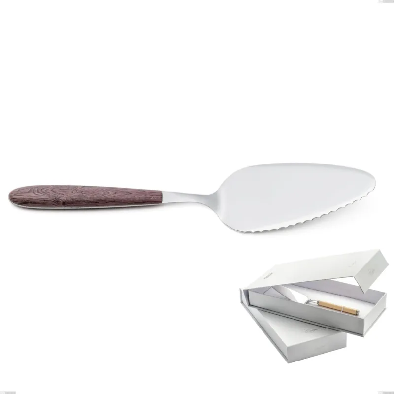 Confezione a libro 1 pezzo pala torta vero noce, acciaio 18.0 nickel free, manicatura pbt sublimato acciaio lucido Eme Posaterie Spedizione Espresso