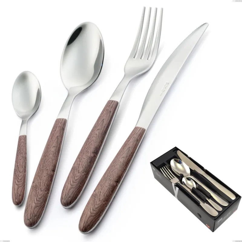 Compra Online Confezione salvaspazio 24 pezzi vero noce, acciaio 18.0 nickel free, manicatura pbt sublimato acciaio lucido Eme Posaterie