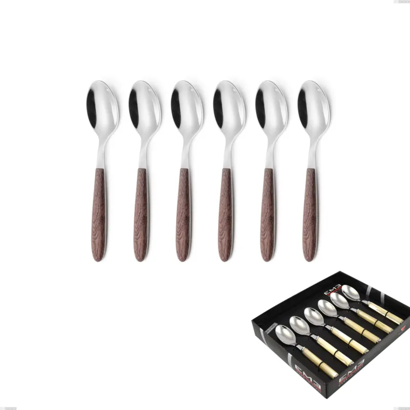 Confezione vetrina 6 pezzi cucchiaino caffe vero noce, acciaio 18.0 nickel free, manicatura pbt sublimato acciaio lucido Eme Posaterie Compra Online