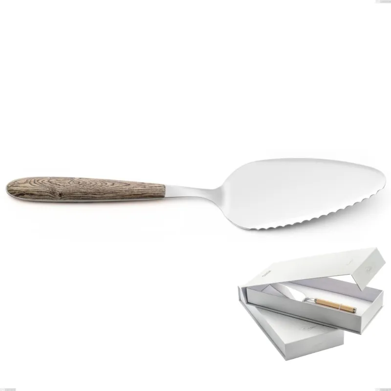 Confezione a libro 1 pezzo pala torta vero larice, acciaio 18.0 nickel free, manicatura pbt sublimato acciaio lucido Eme Posaterie Prezzo Scontato