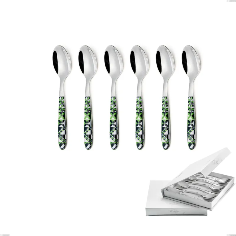 Confezione a libro 6 pezzi cucchiaini caffè vero icon, acciaio 18.0 nickel free, manicatura pbt sublimato acciaio lucido Eme Posaterie Compra Oggi Stesso