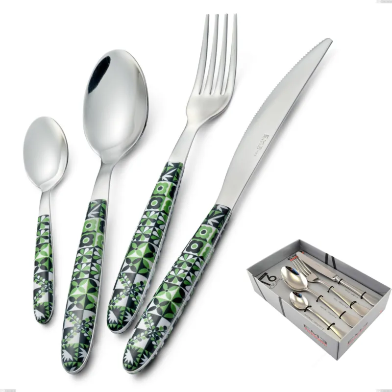 Consegna Rapida Confezione vetrina 16 pezzi vero icon, acciaio 18.0 nickel free, manicatura pbt sublimato acciaio lucido Eme Posaterie