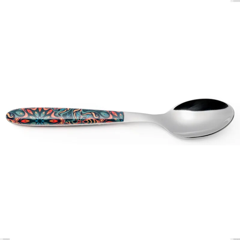 Spedizione Espresso Cucchiaio tavola vero damasco, acciaio 18.0 nickel free, manicatura pbt sublimato acciaio lucido, lunghezza 190 mm Eme Posaterie