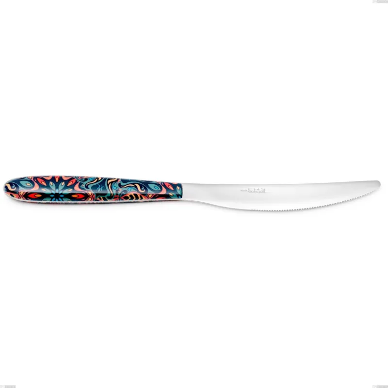 A Buon Prezzo Coltello tavola vero damasco, acciaio 18.0 nickel free, manicatura pbt sublimato acciaio lucido, lunghezza 220 mm Eme Posaterie