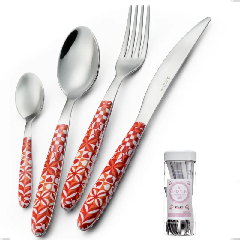 Scelto Dai Clienti Confezione barattolo francese 16 pezzi posate vero circle, acciaio 18.0 nickel free, manicatura pbt sublimato acciaio lucido Eme Posaterie