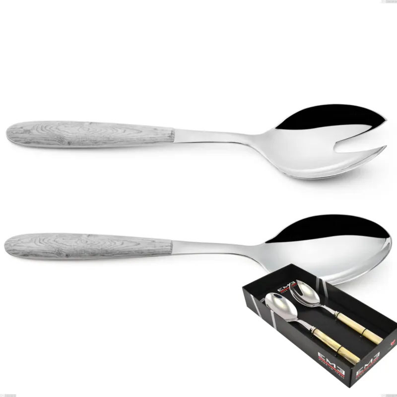 Offerta Speciale Confezione vetrina 2 pezzi insalata vero betulla, acciaio 18.0, manicatura pbt sublimato acciaio lucido Eme Posaterie