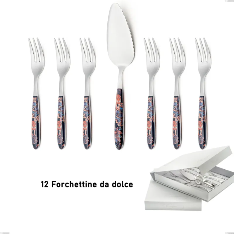 Compra Adesso Confezione a libro 13 pezzi, forchettine più paletta dolce vero pechino, acciaio 18.0, manicatura pbt sublimato acciaio lucido Eme Posaterie