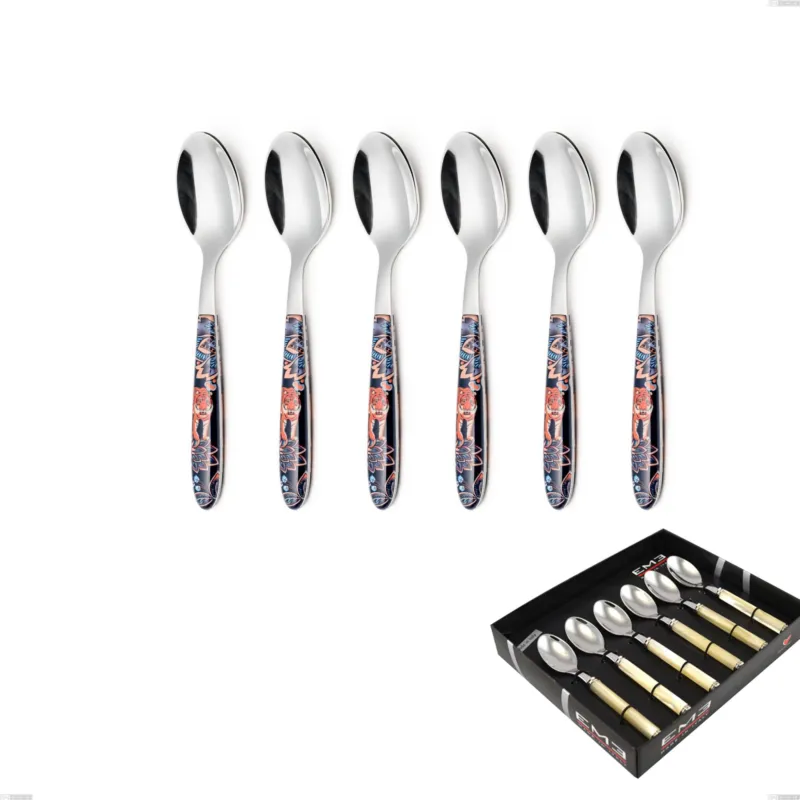 Compra Online Confezione vetrina 6 pezzi cucchiaino caffe vero pechino, acciaio 18.0, manicatura pbt sublimato acciaio lucido Eme Posaterie