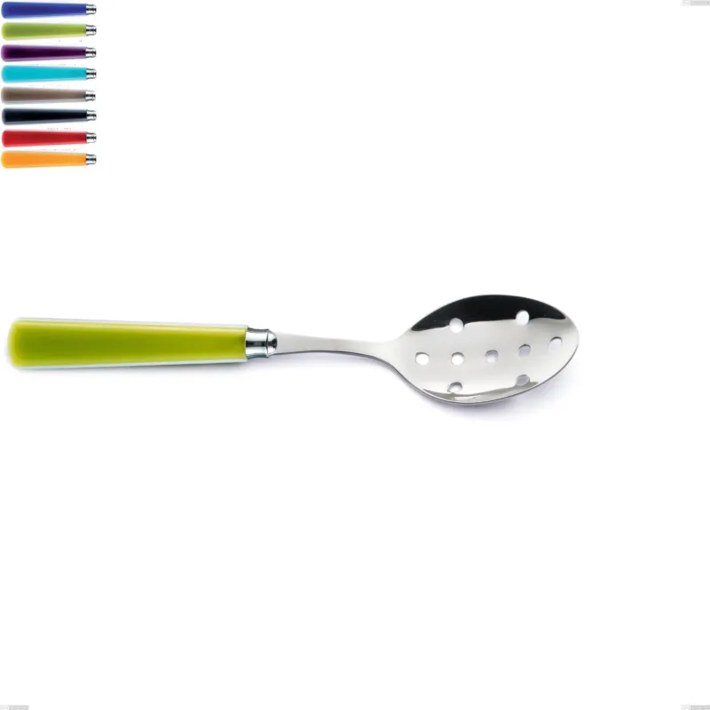 Cucchiaione con fori candy eme, Acciaio 18/10 AISI 304 Lucido manicatura acrilico Eme Posaterie viola 2623 Nuova Collezione
