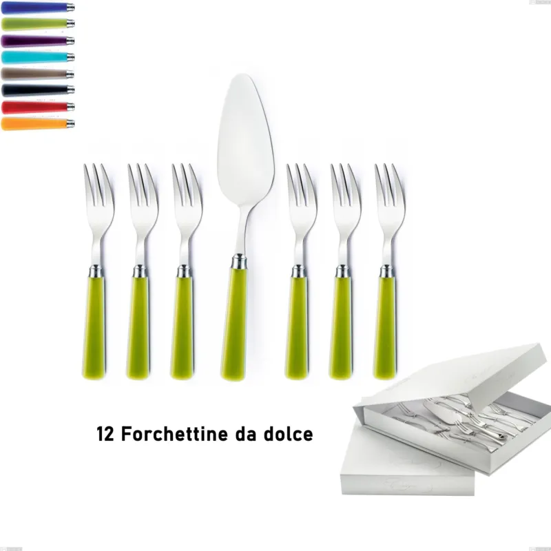 Soddisfatti O Rimborsati Confezione a libro 13 pezzi, forchettine più paletta dolce candy eme, Acciaio 18/10 AISI 304 Lucido manicatura acrilico Eme Posaterie viola 2623