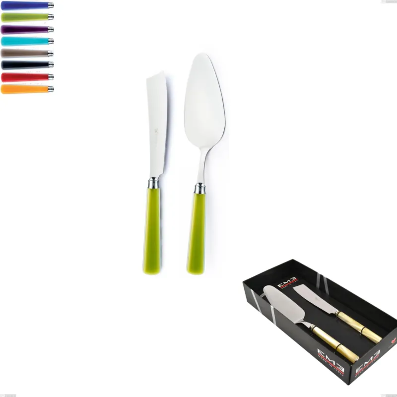 Confezione vetrina 2 pezzi,paletta più coltello dolce da servizio candy eme, Acciaio 18/10 AISI 304 Lucido manicatura acrilico Eme Posaterie viola 2623 Subito Disponibile