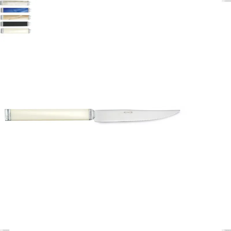 Coltello bistecca kilim, Acciaio 18/10 AISI 304 Lucido manicatura acrilico perlato, lunghezza 228 mm Eme Posaterie avorio 18 Promozione Esclusiva