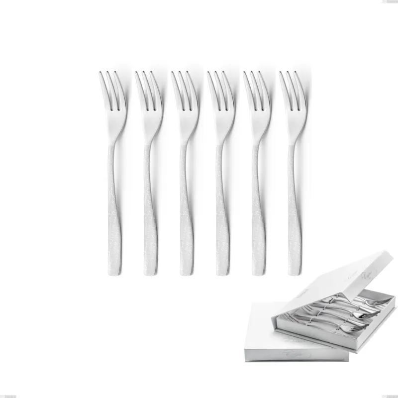 Confezione a libro 6 pezzi forchette dolce Infinity la Divina, Acciaio 18/10 Inox Lucido con incisione al laser, spessore 2,5 mm mm Eme Posaterie Offerta Lampo