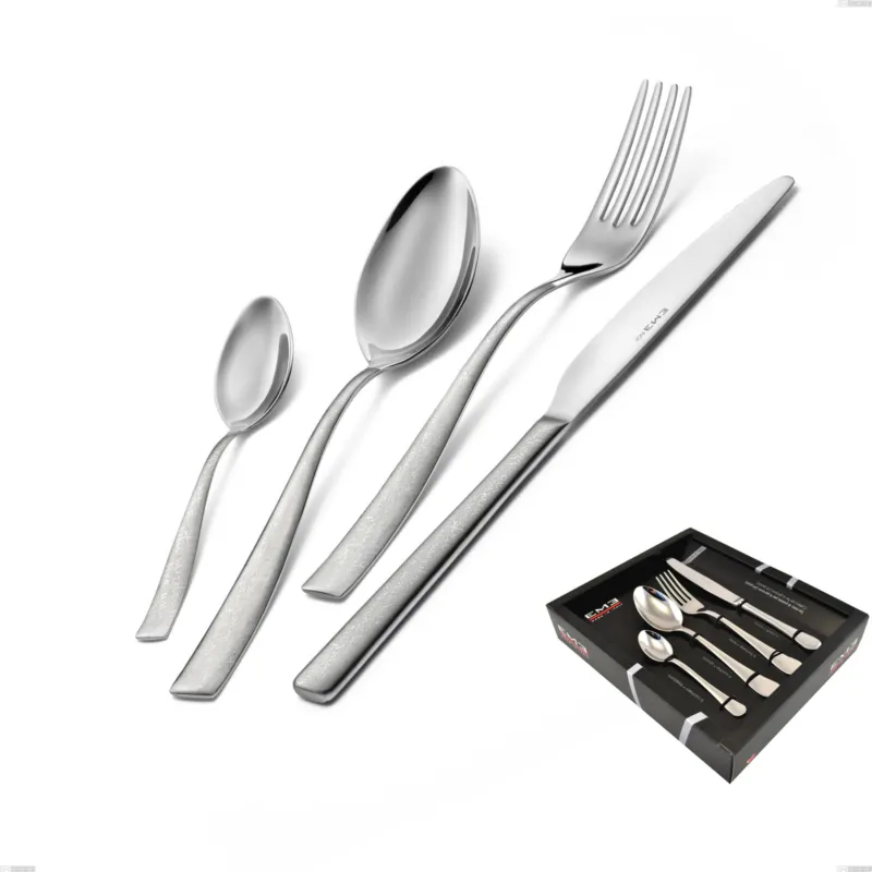 Confezione vetrina 24 pezzi Infinity la Divina, Acciaio 18/10 Inox Lucido con incisione al laser, spessore 2,5 mm mm Eme Posaterie Super Prezzo