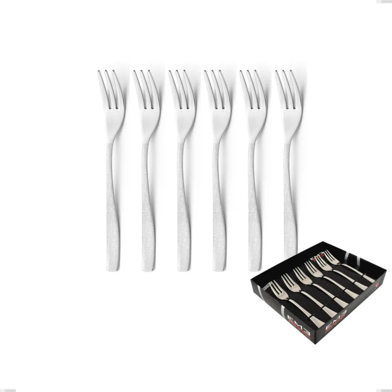 Subito Disponibile Confezione vetrina 6 pezzi forchettine dolce Infinity la Divina, Acciaio 18/10 Inox Lucido con incisione al laser, spessore 2,5 mm mm Eme Posaterie
