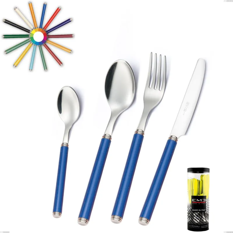 Economico Confezione cilindro 24 pezzi posate linea, Acciaio 18/10 (AISI304) inox lucido , manici in metacrilato Eme Posaterie nero 1