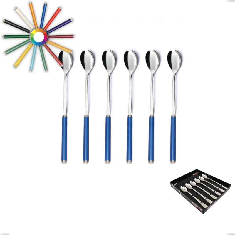 Confezione vetrina 6 pezzi cucchiaini bibita linea, Acciaio 18/10 (AISI304) inox lucido , manici in metacrilato Eme Posaterie nero 1 Spedizione Espresso