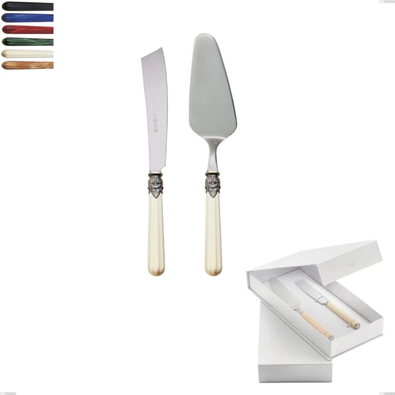 Confezione a libro 2 pezzi,paletta più coltello dolce da servizio versailles, Acciaio 18/10 AISI 304 Lucido manicatura acrilico Eme Posaterie blu 2 Spedizione Espresso