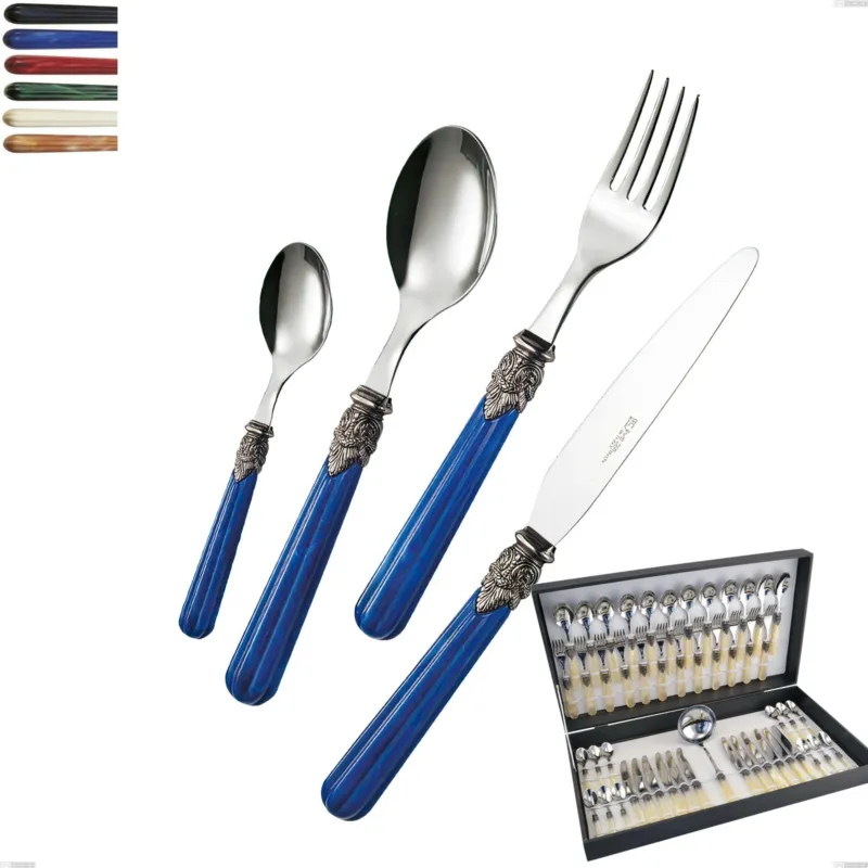Astuccio 49 pezzi posate versailles, Acciaio 18/10 AISI 304 Lucido manicatura acrilico Eme Posaterie blu 2 Prezzo Di Fabbrica