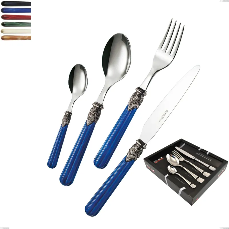 Offerta Lampo Confezione vetrina 24 pezzi versailles, Acciaio 18/10 AISI 304 Lucido manicatura acrilico Eme Posaterie blu 2