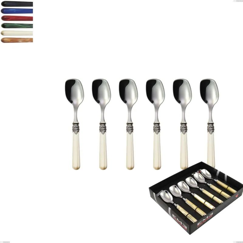 Miglior Prezzo Confezione vetrina 6 pezzi cucchiaino gelato versailles, Acciaio 18/10 AISI 304 Lucido manicatura acrilico Eme Posaterie blu 2