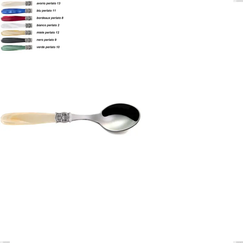 Cucchiaino caffè mona lisa, Acciaio 18/10 AISI 304 Lucido manicatura acrilico perlato, lunghezza 144 mm Eme Posaterie avorio perlato 13 Prezzo Di Fabbrica