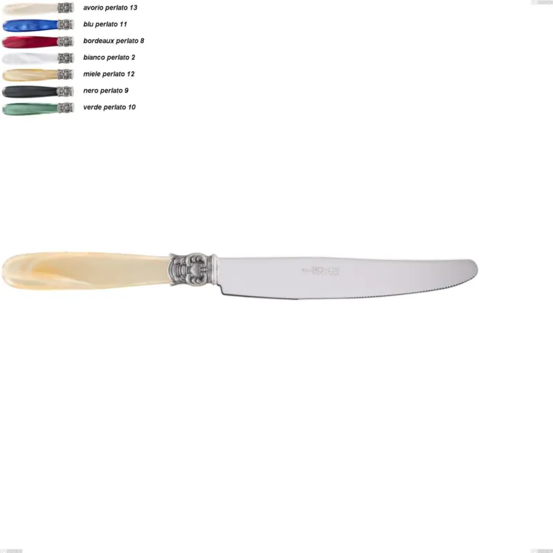 Spedito Oggi Coltello tavola mona lisa, Acciaio 18/10 AISI 304 Lucido manicatura acrilico perlato, lunghezza 226 mm Eme Posaterie avorio perlato 13