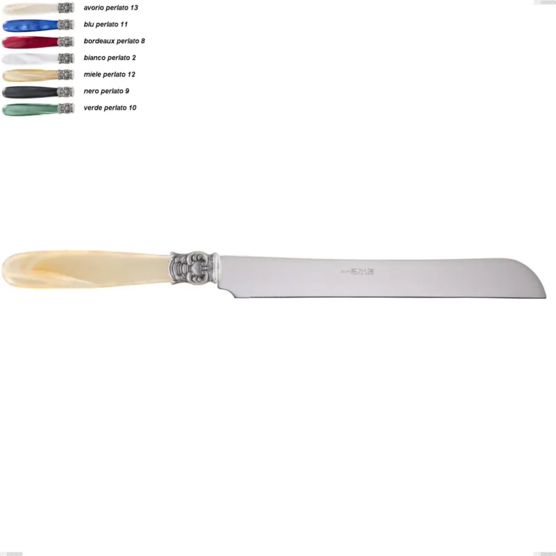 Vendita Finale Coltello panettone mona lisa, Acciaio 18/10 AISI 304 Lucido manicatura acrilico perlato, lunghezza 292 mm Eme Posaterie avorio perlato 13