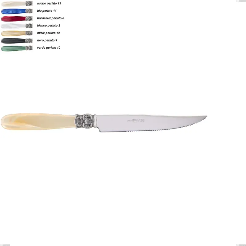 Coltello bistecca mona lisa, Acciaio 18/10 AISI 304 Lucido manicatura acrilico perlato, lunghezza 221 mm Eme Posaterie avorio perlato 13 Quantità Limitata