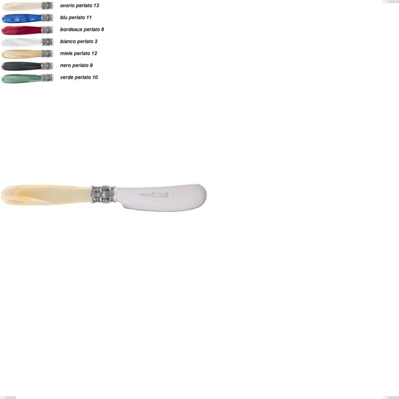 Nuova Collezione Spalmaburro piccolo mona lisa, Acciaio 18/10 AISI 304 Lucido manicatura acrilico perlato, lunghezza 135 mm Eme Posaterie avorio perlato 13