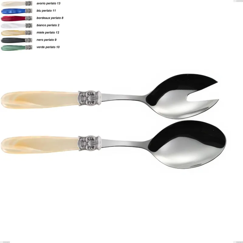 Coppia insalata mona lisa, Acciaio 18/10 AISI 304 Lucido manicatura acrilico perlato, lunghezza 236 mm Eme Posaterie avorio perlato 13 Scelto Dai Clienti