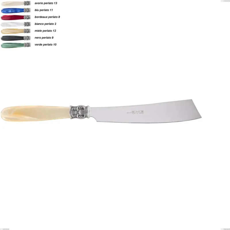 Coltello torta mona lisa, Acciaio 18/10 AISI 304 Lucido manicatura acrilico perlato, lunghezza 231 mm Eme Posaterie avorio perlato 13 Prezzo Basso